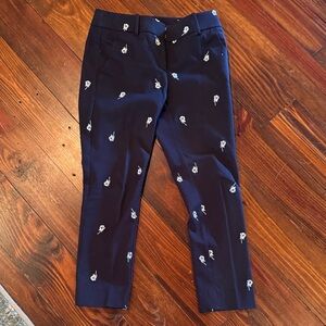 LOFT Marisa Dark Blue Ankle Pant. Embroidered